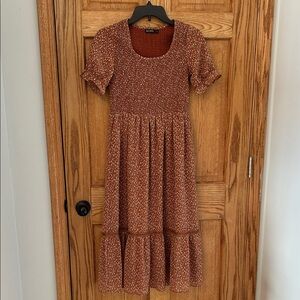 Mikarose Terracotta Smocked Midi Dress